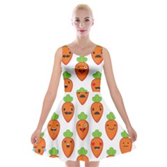 Seamless Background Carrots Emotions Illustration Face Smile Cry Cute Orange Velvet Skater Dress