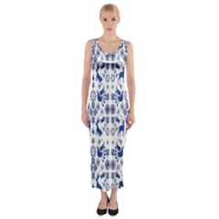 Rabbits Deer Birds Fish Flowers Floral Star Blue White Sexy Animals Fitted Maxi Dress by Mariart