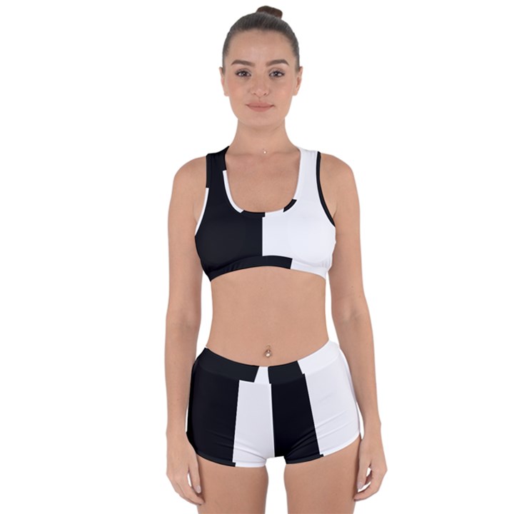 Black and White Racerback Boyleg Bikini Set