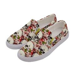  Pink Roses With Skulls Women s Canvas Slip Ons by PattyVilleDesigns