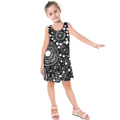 Circle Polka Dots Black White Kids  Sleeveless Dress