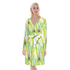 Amazon Forest Natural Green Yellow Leaf Long Sleeve Velvet Front Wrap Dress by Mariart