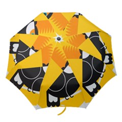Cute Toucan Bird Cartoon Yellow Black Folding Umbrellas