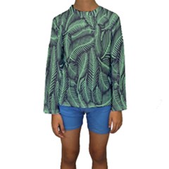 Coconut Leaves Summer Green Kids  Long Sleeve Swimwear by Mariart