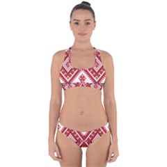 Model Traditional Draperie Line Red White Triangle Cross Back Hipster Bikini Set