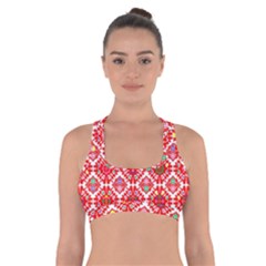Plaid Red Star Flower Floral Fabric Cross Back Sports Bra by Mariart