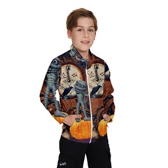 Funny Mummy With Skulls, Crow And Pumpkin Wind Breaker (kids) by FantasyWorld7