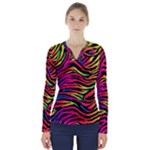 Rainbow Zebra V-Neck Long Sleeve Top