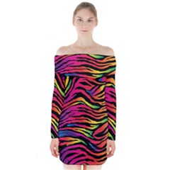 Rainbow Zebra Long Sleeve Off Shoulder Dress by Mariart