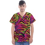 Rainbow Zebra Men s V-Neck Scrub Top