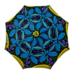Star Polka Natural Blue Yellow Flower Floral Golf Umbrellas