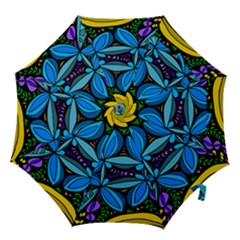 Star Polka Natural Blue Yellow Flower Floral Hook Handle Umbrellas (medium)