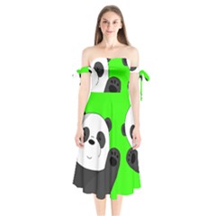 Cute Pandas Shoulder Tie Bardot Midi Dress by Valentinaart