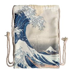 The Classic Japanese Great Wave Off Kanagawa By Hokusai Drawstring Bag (large) by PodArtist