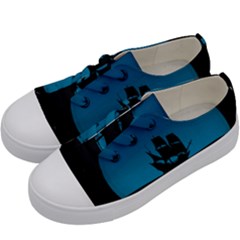 Ship Night Sailing Water Sea Sky Kids  Low Top Canvas Sneakers by Nexatart