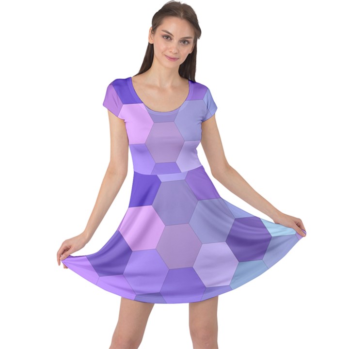 Purple Hexagon Background Cell Cap Sleeve Dress