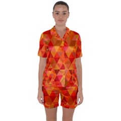 Red Hot Triangle Tile Mosaic Satin Short Sleeve Pyjamas Set by Nexatart