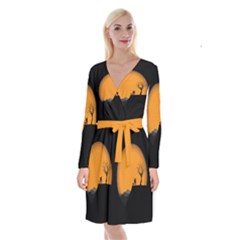 Couple Dog View Clouds Tree Cliff Long Sleeve Velvet Front Wrap Dress
