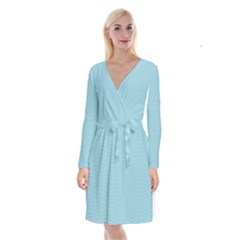 Blue Pattern Background Texture Long Sleeve Velvet Front Wrap Dress