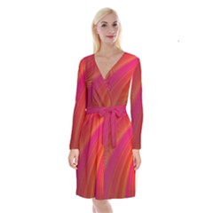 Abstract Red Background Fractal Long Sleeve Velvet Front Wrap Dress