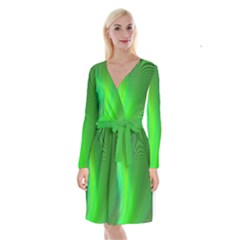 Green Background Abstract Color Long Sleeve Velvet Front Wrap Dress