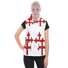 Crusader Cross Women s Button Up Puffer Vest by Valentinaart