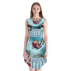 Christmas Design, Santa Claus With Reindeer In The Sky Sleeveless Chiffon Dress   by FantasyWorld7