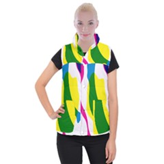 Anatomicalrainbow Wave Chevron Pink Blue Yellow Green Women s Button Up Puffer Vest by Mariart
