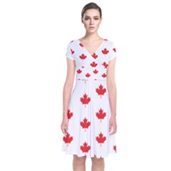 Canadian Maple Leaf Pattern Short Sleeve Front Wrap Dress by Mariart