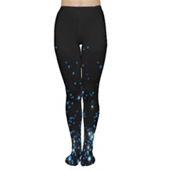 Blue Glowing Star Particle Random Motion Graphic Space Black Women s Tights