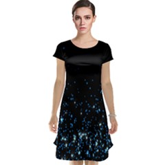 Blue Glowing Star Particle Random Motion Graphic Space Black Cap Sleeve Nightdress by Mariart