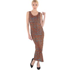 Brick Wall Brown Line Fitted Maxi Dress by Mariart