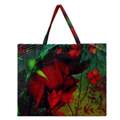 Flower Power, Wonderful Flowers, Vintage Design Zipper Large Tote Bag by FantasyWorld7