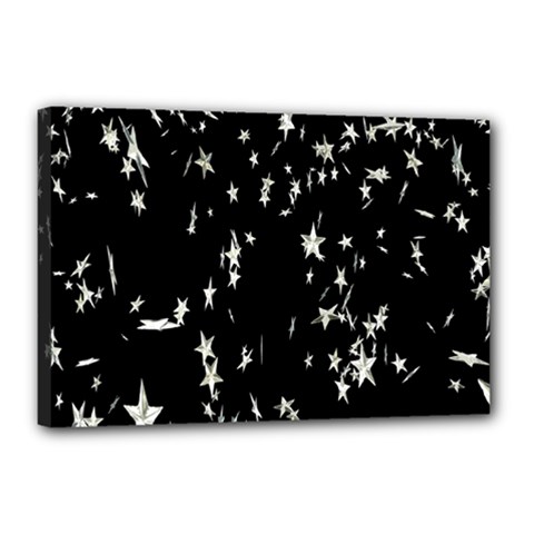 Falling Spinning Silver Stars Space White Black Canvas 18  X 12 