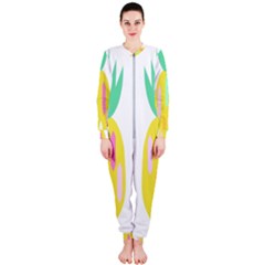 Pineapple Fruite Yellow Triangle Pink White Onepiece Jumpsuit (ladies)  by Mariart