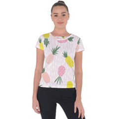 Pineapple Rainbow Fruite Pink Yellow Green Polka Dots Short Sleeve Sports Top  by Mariart