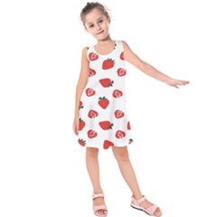 Red Fruit Strawberry Pattern Kids  Sleeveless Dress
