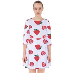 Red Fruit Strawberry Pattern Smock Dress