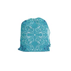 Repeatable Patterns Shutterstock Blue Leaf Heart Love Drawstring Pouches (small) 