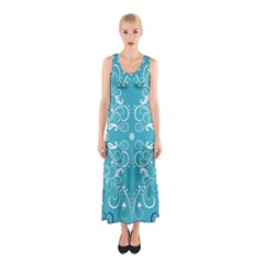 Repeatable Patterns Shutterstock Blue Leaf Heart Love Sleeveless Maxi Dress