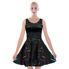 Seamless 3d Animation Digital Futuristic Tunnel Path Color Changing Geometric Electrical Line Zoomin Velvet Skater Dress by Mariart