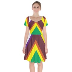 Triangle Chevron Rainbow Web Geeks Short Sleeve Bardot Dress by Mariart