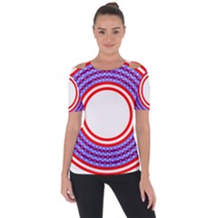 Stars Stripes Circle Red Blue Space Round Short Sleeve Top by Mariart