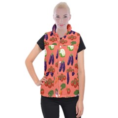 Vegetable Carrot Tomato Pumpkin Eggplant Women s Button Up Puffer Vest by Mariart