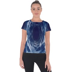 Worm Hole Line Space Blue Short Sleeve Sports Top  by Mariart
