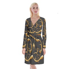 Gold Dog Cat Animal Jewel Dor¨| Long Sleeve Velvet Front Wrap Dress