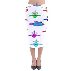 Fish Swim Cartoon Funny Cute Velvet Midi Pencil Skirt by Nexatart