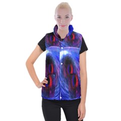 Blue Red Eye Space Hole Galaxy Women s Button Up Puffer Vest