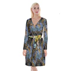 Multi Color Tile Twirl Octagon Long Sleeve Velvet Front Wrap Dress