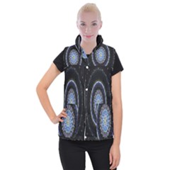 Colorful Hypnotic Circular Rings Space Women s Button Up Puffer Vest